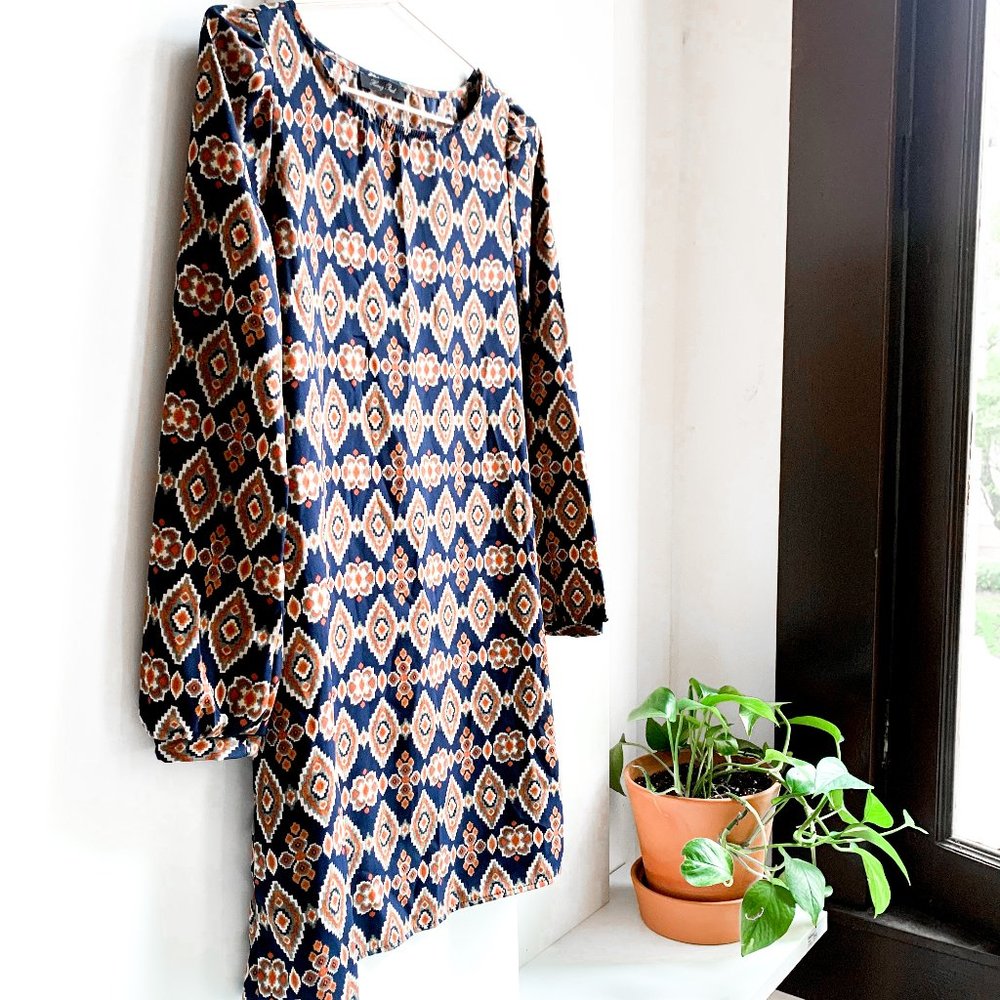 honey punch long sleeve pattern mod shift dress - Picture 2 of 4